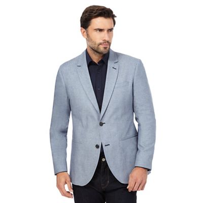 Blue textured single breasted jacket